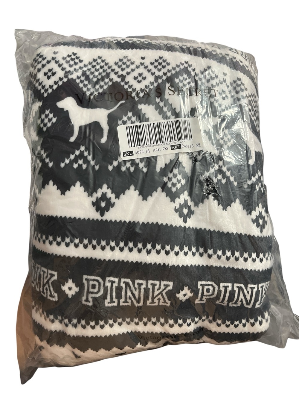 Victoria's Secret PINK Black & White Fair Isle Plush Blanket